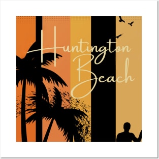 HUNTINGTON BEACH PALM TREE SURFER DESIGN Posters and Art